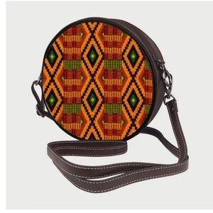 Round Afrocentric Kente Patterned Crossbody Bag
